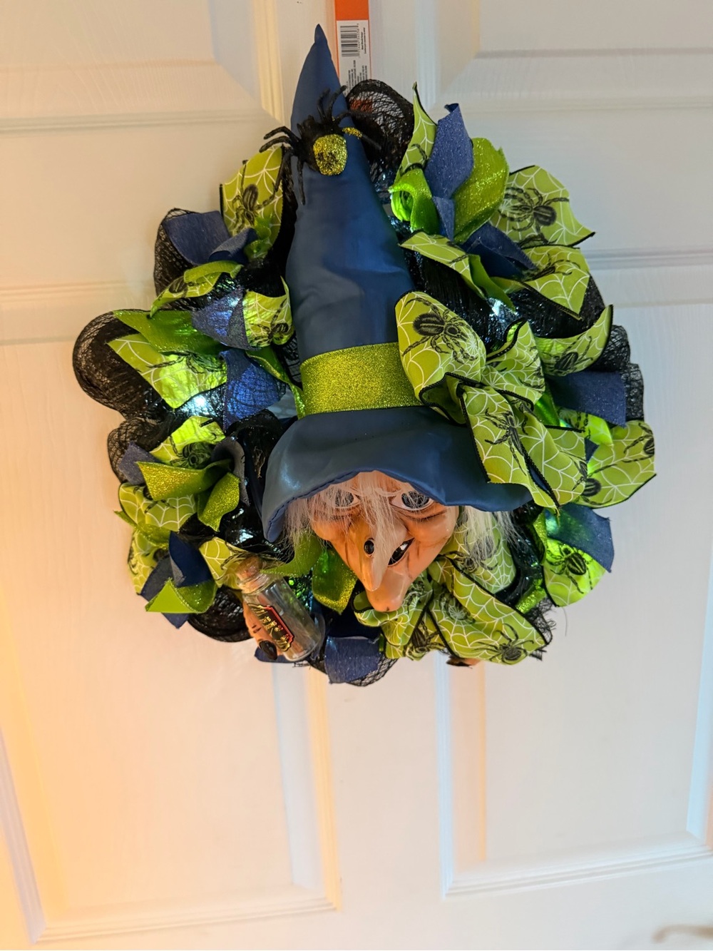 Handmade Animated Witch Halloween Wreath Light Up Eyes & Cackling Sound